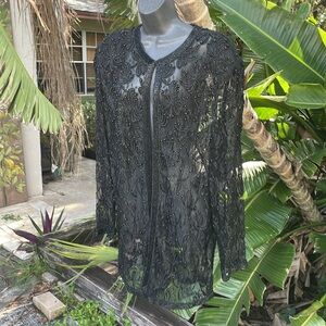 Scala lace and beaded vintage long line, sheer jacket